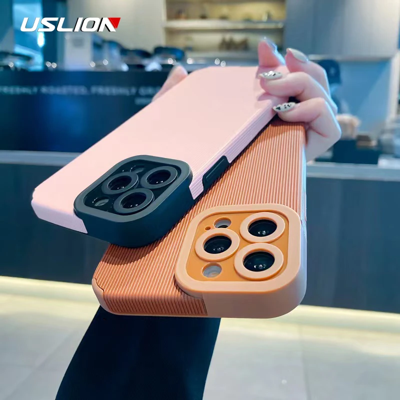 apple mag safe USLION Candy Colors Stripe Phone Case For iPhone 11 12 13 Pro Max  Silicone XR XS MAX X 7 8 Plus Soft Shockproof Case Back Cover apple magsafe charger iphone 12