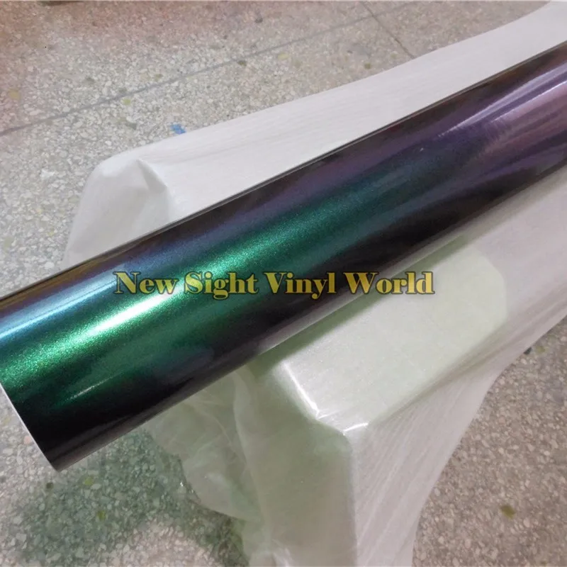 3 слоя фиолетовый зеленый глянцевый жемчуг Хамелеон Винил обёрточная бумага Roll пузырьков для авто Размеры: 1,52*20 м