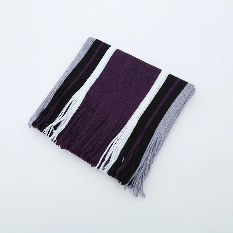 purple Girita мужской зимний шарф в полоску на шею Теплая повязка для головы хиджаб фуляр модный шарф вязанный кашемировый шарф в полоску с кисточками - Цвет: purple