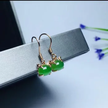 

New S925 silver Hetian Jade Jasper 6*8mm gemstone ear dangle lucky hook Earrings