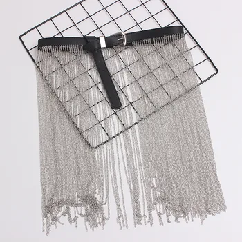 

sondr Women Belt Tassel Chain Fashion Belts All Match PU Leather Chain Belt Ladies Metal Tassel Waistband Women Leather Belt