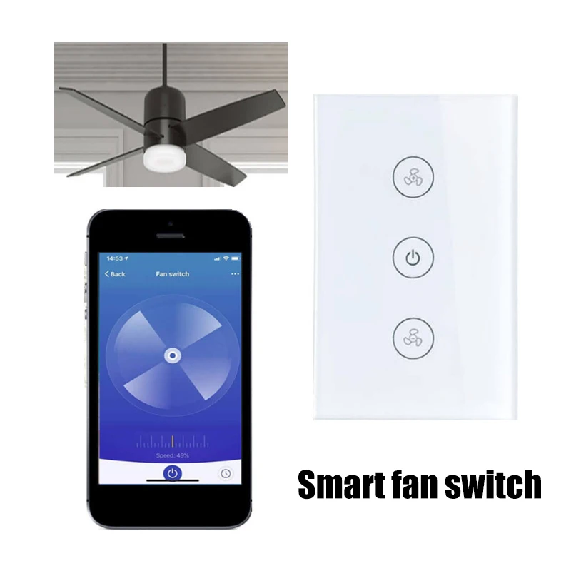 

New Design for US Standard WiFi Smart Ceiling Fan Smart Switch Remote Control Alexa Voice Control