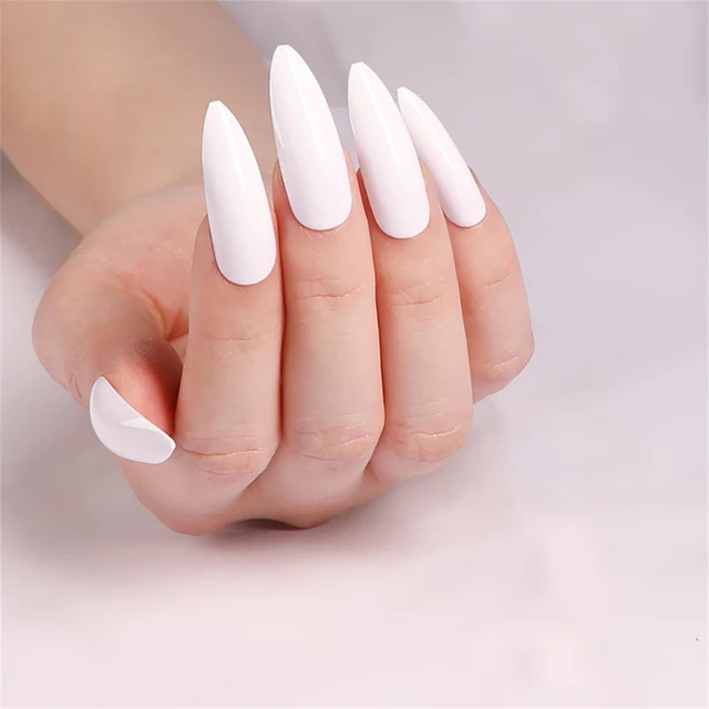 24pcs/Set Detachable Long Coffin Fake Nails European Rainbow Ballerina Full Nail Art Tips Colorful Beauty Artificial False Nails no press glue white