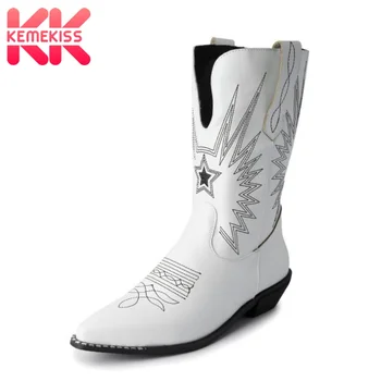 

KemeKiss Plus Size 34-43 Women Winter Boots Pointed Toe Print Women Mid Calf Boots Fashion Cool Women Short Boots Fashion Shoes