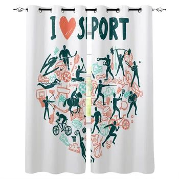 

Multi-size Sports Health Love Sports I Love Sport Window Curtains Polyester Fabric Living Room Curtain Home Decor