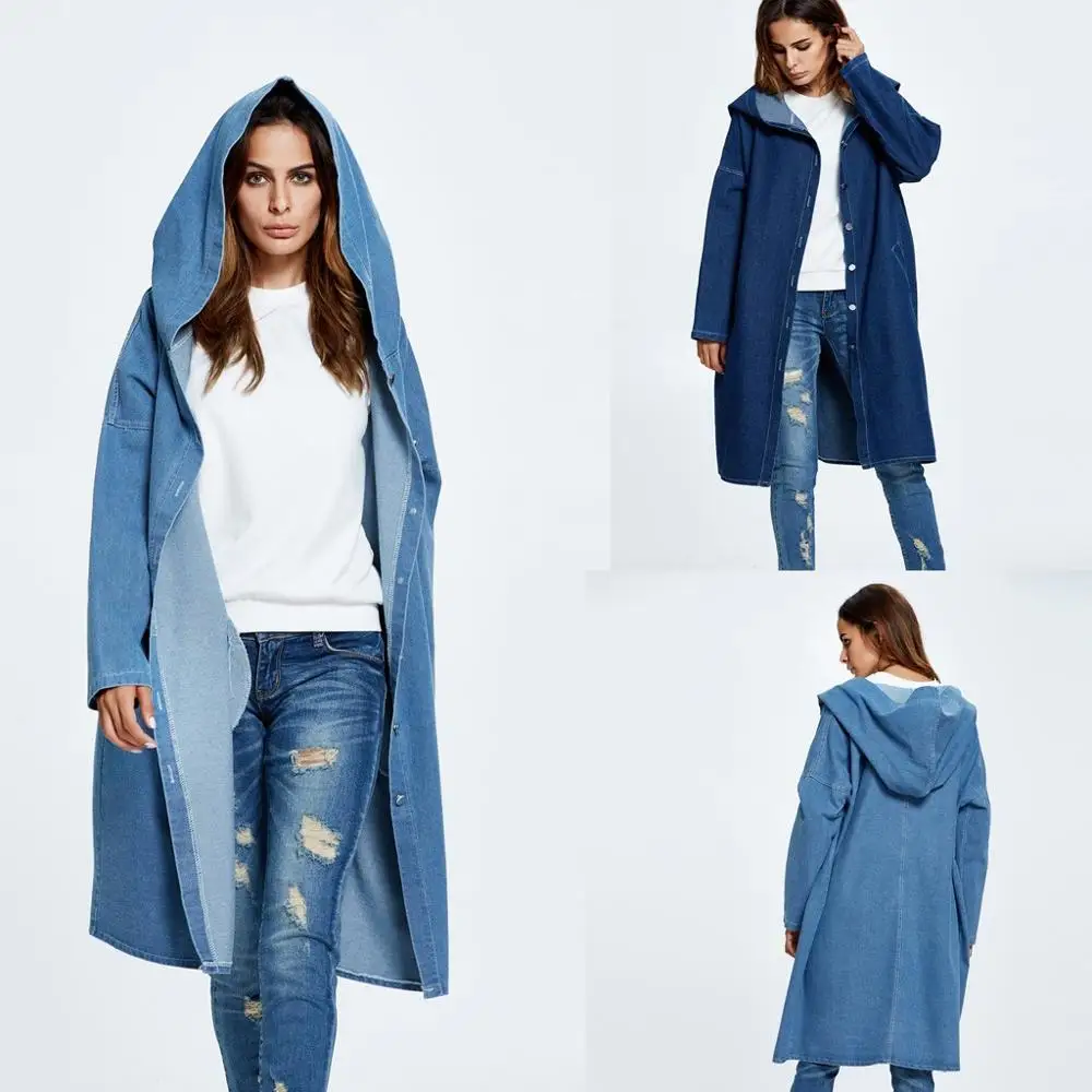 Женское джинсовое пальто Верхняя одежда Повседневный длинный рукав джинсовый удлиненный верхний жакет пальто и куртки осень тренд casaco feminino#7