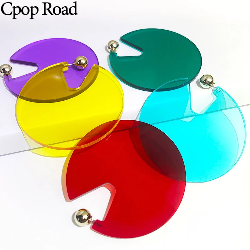 Cpop Модные индивидуальные круглые акриловые серьги для женщин прозрачный уксусная кислота кулон, серьги с подвеской ювелирные изделия из смолы подарок