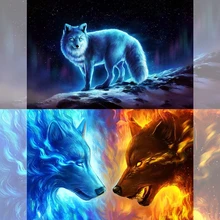 Волк, лед, огонь, звездное небо, полная дрель, квадратная/круглая, фото животных, на заказ, алмазная вышивка 5D, алмазная живопись, бриллианты, домашний декор