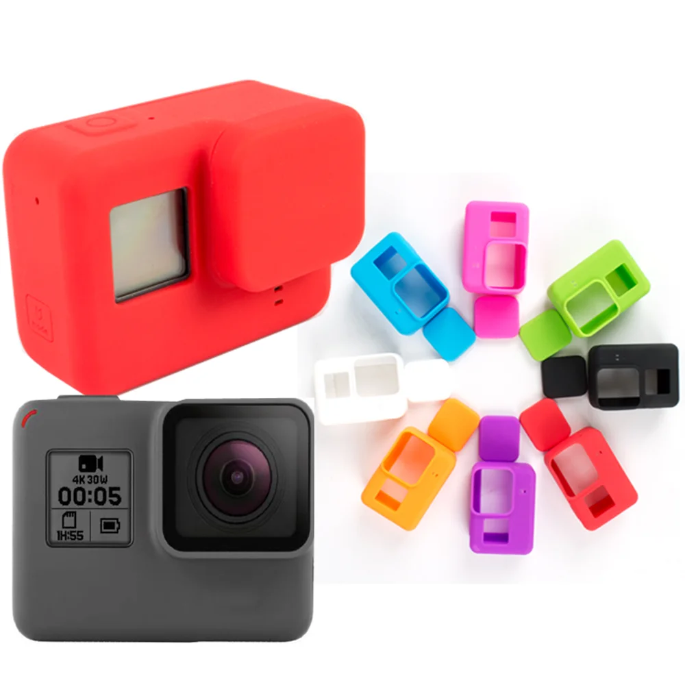 Защитный силиконовый чехол ярких цветов + крышка для объектива Go Pro Hero 5 6 7 Black
