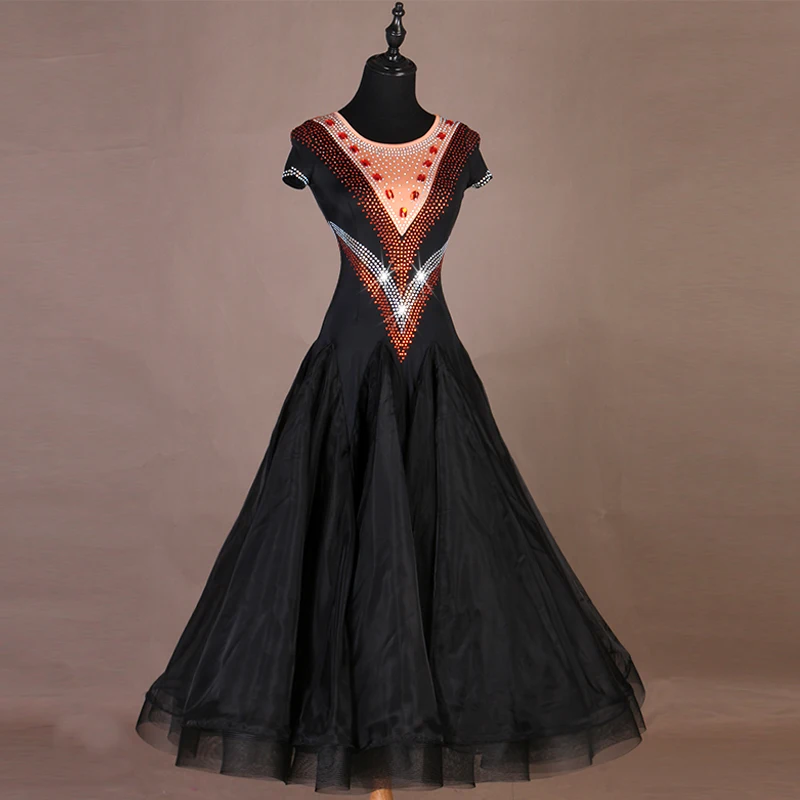 Высококачественные Бальные танцевальные платья для соревнований женский костюм Вальс платье Сценическое платье со стразами бальное