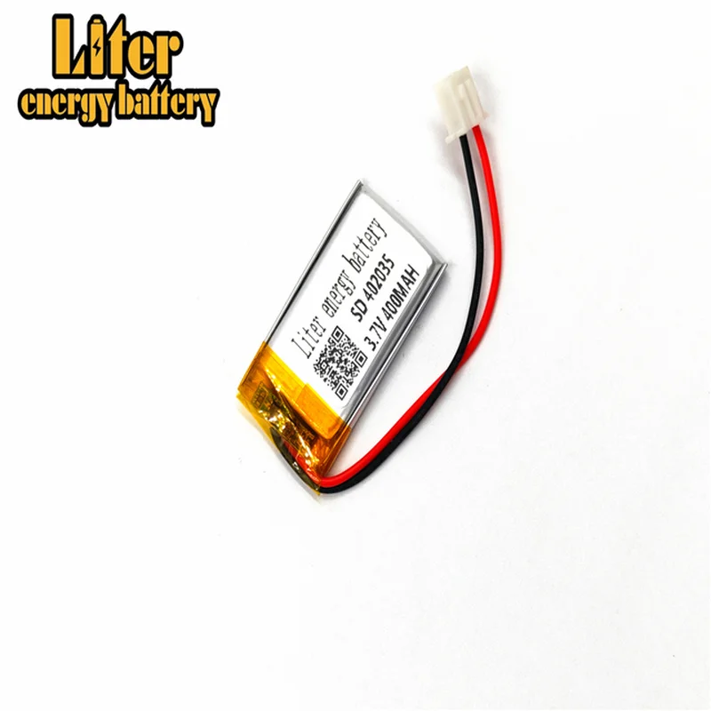 

2.54MM 2pin connector 402035 400mah 3.7v Rechargeable lipo battery solar li ion polymer lithium battery MP3 MP4 MP5 small toys