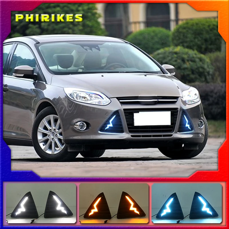

Car-styling 12V LED DRL Daytime Running Light Kits Turn signal Fog Lamp Hole Cover Lamp for Ford Focus 2012 2013 2014 2015