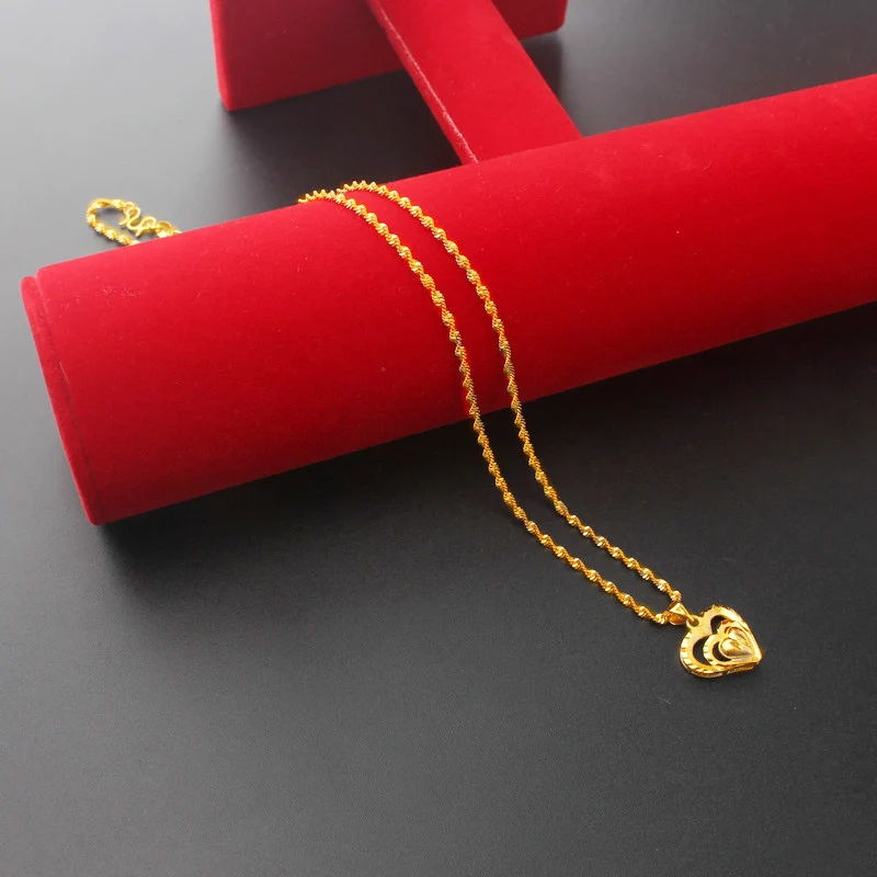 Модные в форме сердца кулон ожерелье для женщин 24K ювелирные изделия из золота