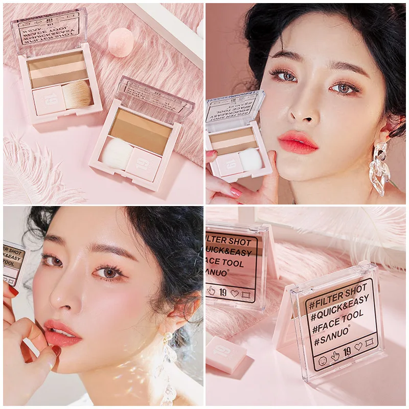 

3 seconds lazy High-gloss repair disk Shadow v-face Mandibular clavicle powder tricolor Concealer Repair tray