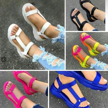 

Women's Platform Sandals 2020 Candy colors Hook Loop wedge Shoes Summer Big size 43 Outdoor Non-slip Ladies Beach Sandals