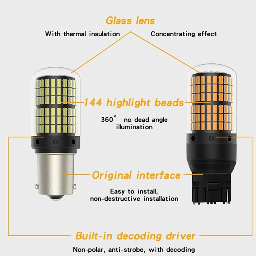 Новая одежда для маленькой девочки 2 шт T20 7440 W21W светодиодный лампы автомобильная Поворотная сигнальный светодиод 3014 144 Smd CanBus без ошибок 1156 BA15S P21W лампа при отсутствии флэш-памяти
