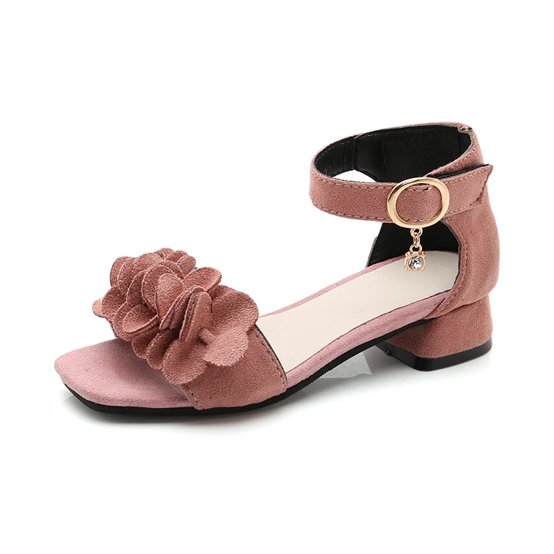 Детская летняя обувь на высоком каблуке с цветочным принтом; обувь для принцессы сандалии для девочек; красные вечерние сандалии-гладиаторы для свадьбы; пляжные сандалии в римском стиле; Новинка - Цвет: pink