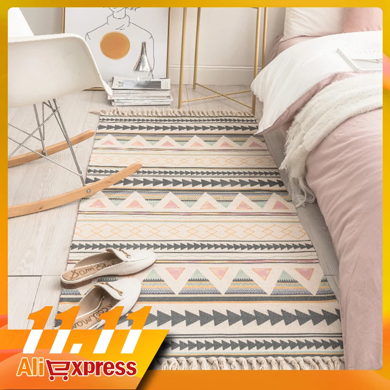 

Morocco Cotton Hand Woven Printed Area Rugs Tufted Tassels Throw Rug Machine Washable Bath Mat Doormat Carpet Tapete Para Sala