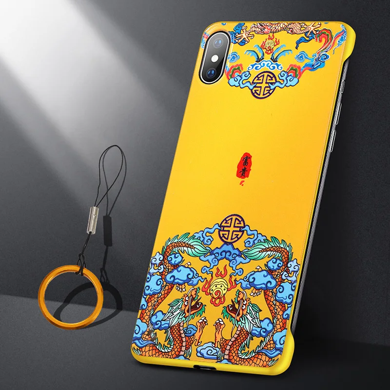 Ультратонкое Безрамное кольцо CENMASO для IPhone 11, чехол в китайском стиле для IPhone 7 8 Plus X XR XS 11 Pro Max, чехол - Цвет: Цвет: желтый