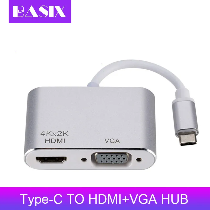 Концентратор Basix Type C для HDMI 4K Thunderbolt 3 Samsung Galaxy S10/S9/S8 Huawei Mate 20/P30 Pro USB концентратор VGA