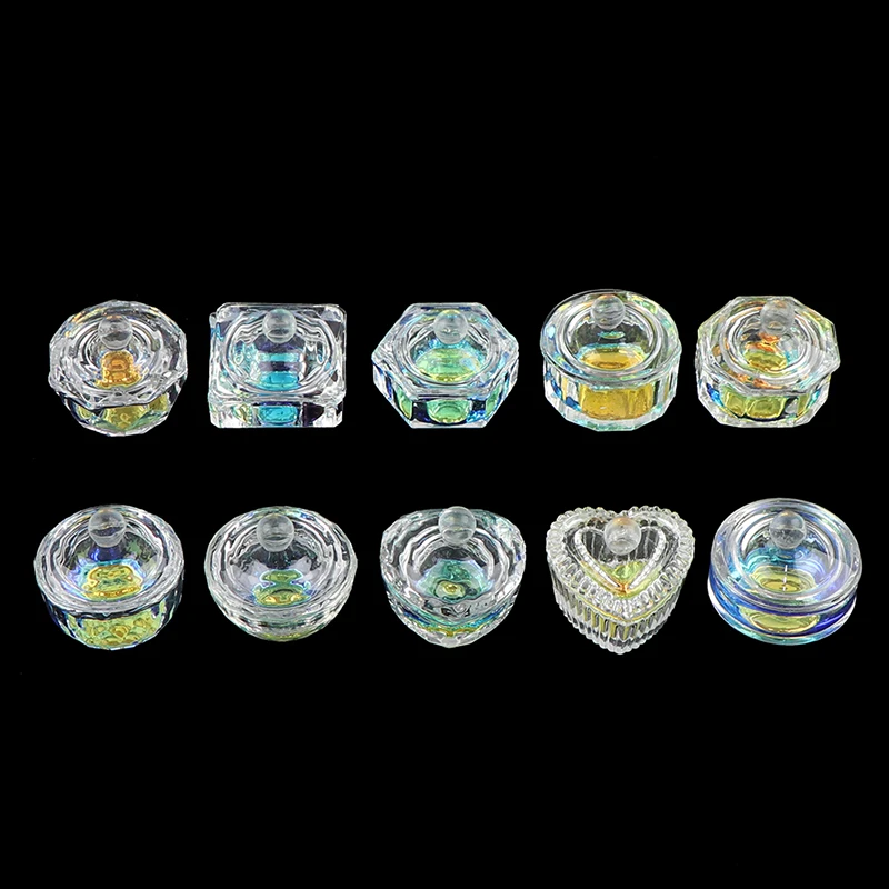 Rainbow Crystal Clear Acrylic Liquid Dish Tappen Dish Glass Cup With Lid Bowl 1Pcs For Acrylic Powder Monomer Nail Art Tool manicure tools nail tools