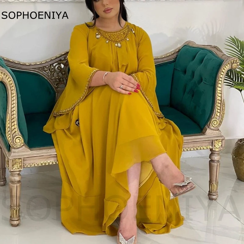 

Новое поступление, шифоновые золотые вечерние платья с длинным рукавом, женские вечерние платья, вечернее платье Дубая, вечерние платья