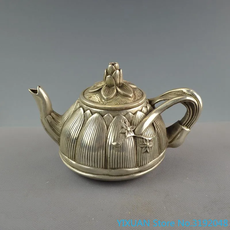 Lotus copper kettle antique copper ware collection home decoration antique silver plated copper wine pot tea kettle