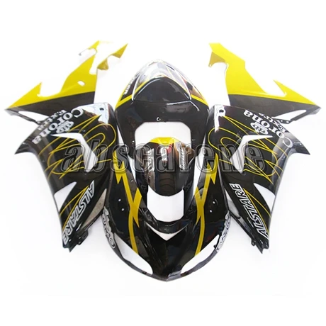 Мотоцикл полный обтекатель комплект для Kawasaki ZX10R 2006 2007 ZX-10R 06 07 ABS пластик инъекции Cowlings черный с желтым пламенем