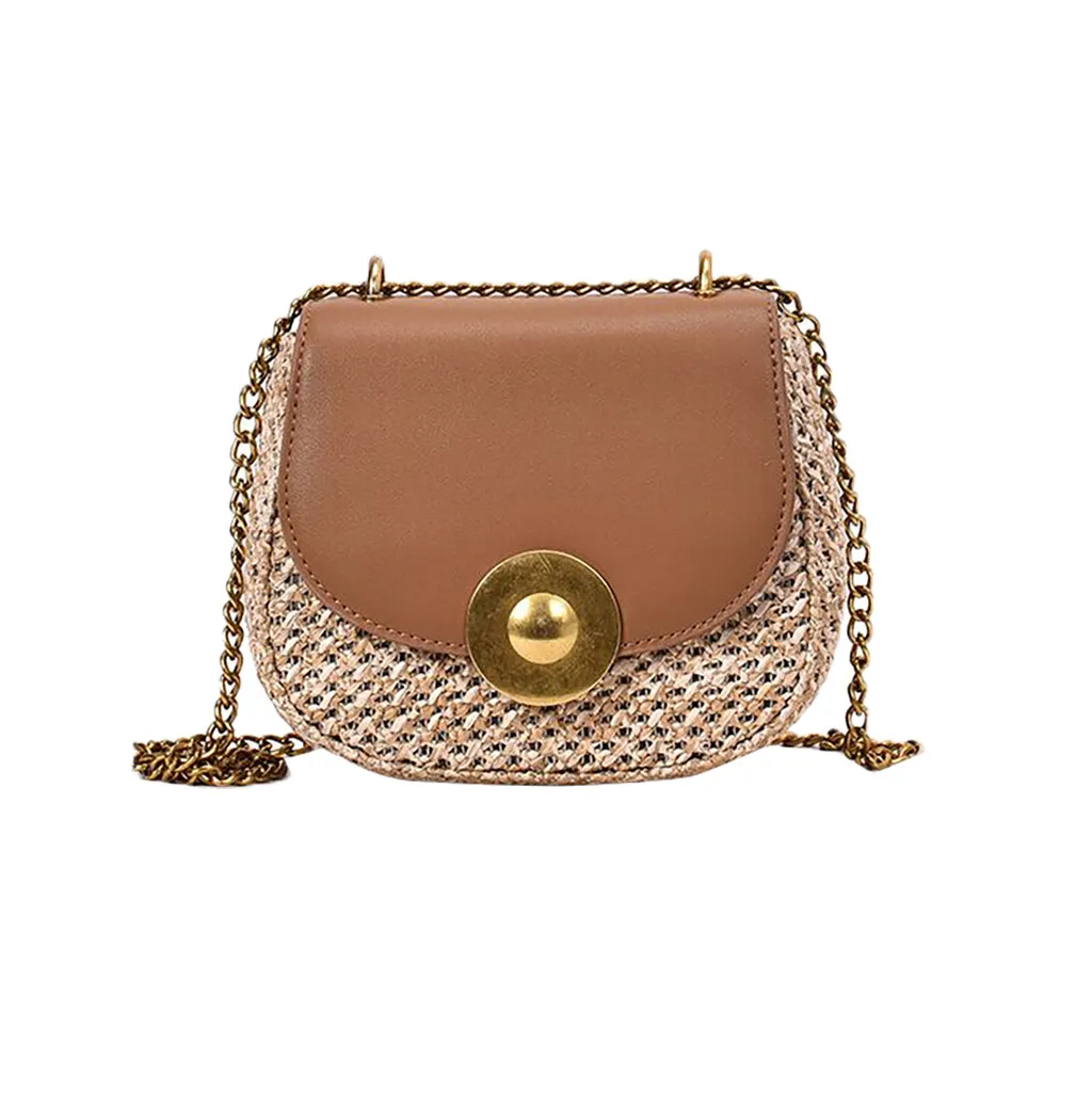 Brown OCARDIAN соломенная сумка небольшой лоскут sac для Для женщин сплетенный мешок женский ретро пляжные шорты мужские Bolsos ротанга сумка с цепочкой, плетеная Bolsa Feminina - Цвет: Brown