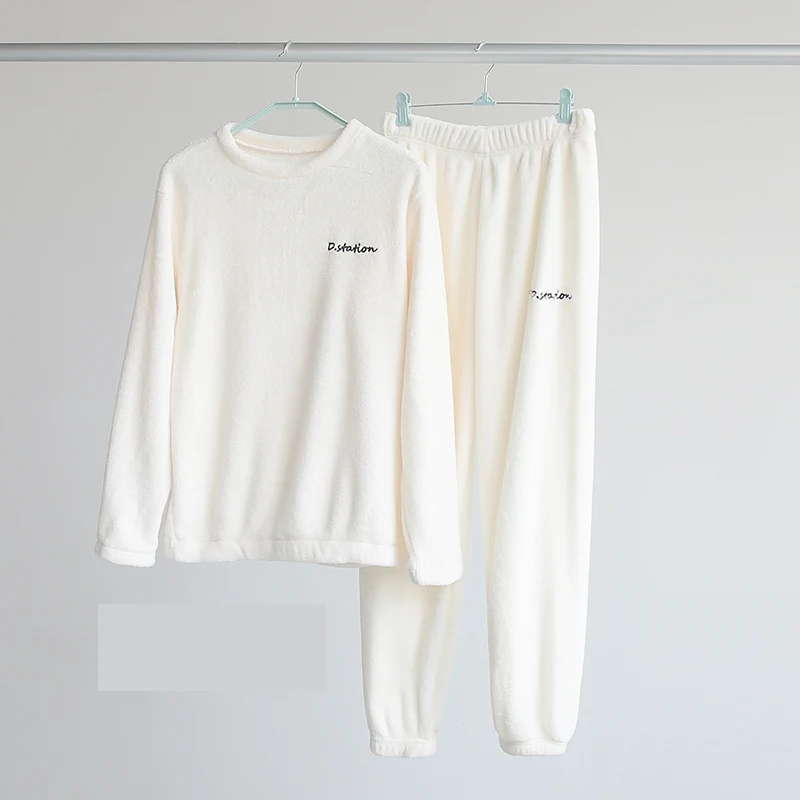 Женский пижамный комплект из кораллового флиса с длинными рукавами, Женская осенне-зимняя теплая рубашка и штаны, утепленная фланелевая домашняя пижама из двух предметов