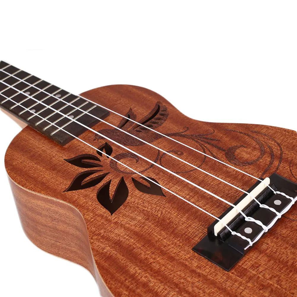 Деревянная укулеле коричневого цвета винтажный Виндзор цветок/Птицы Шаблон Мини гитара начинающих укулеле детский подарок