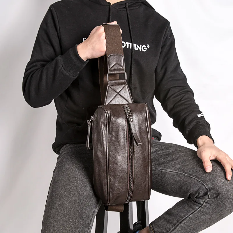 

Chest Pack Men Korean-style Trend Casual Backpack Men's Bag Shoulder Bag Backpack Mini Messenger Bag Men's Sport Bag Leather