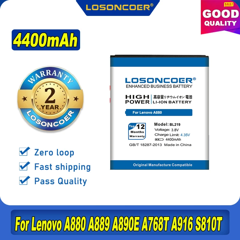 100% Оригинальный аккумулятор LOSONCOER 4400 мАч BL219 для Lenovo A880 A889 A890E A768T A916 S810T S856 A850 + |