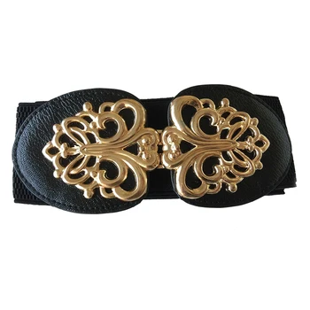 

Women Metallic Retro Flower Elastic Stretchy Dress Narrow Waist Belt Band