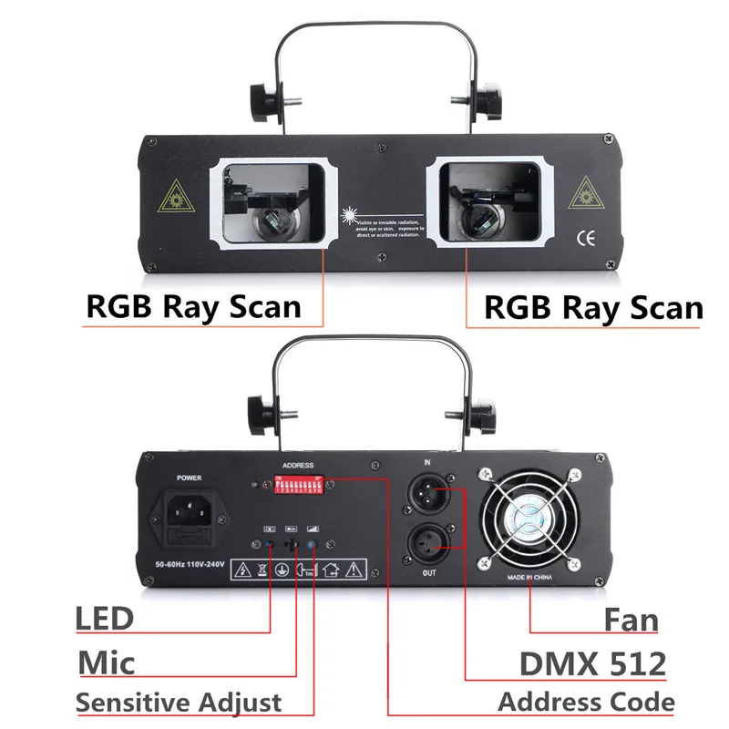 Светодиодный светильник 2 линзы RGB AC110-240V США штекер луч лазера DMX Manualfor DJ вечерние клуб бар шоу светильник ing эффект лампы