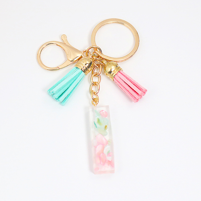 Acrylic Letter Keychains English Alphabet Crystal Women Key Chains Ring Tassels Keyring Holder Pendent Gift Accessory