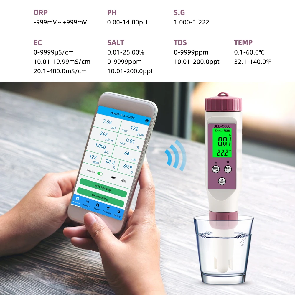 Testeur de Qualité de L'eau, ORP PH TDS TEMP EC Salinity SG 7 en 1, Stylo  Compteur D'eau Numérique LCD Précis avec Poudre de Détection, pour Eau  Potable, Aquariums : : Commerce