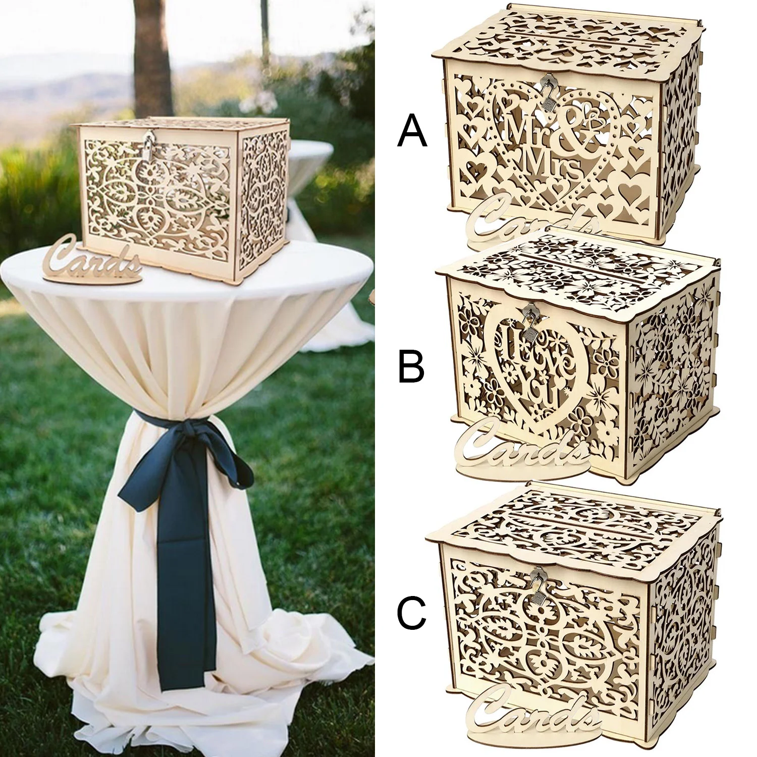

Behogar Hollow DIY Wooden Card Gift Box with Lock for Wedding Anniversaries Engagement Birthdays Party Decoration Supplies