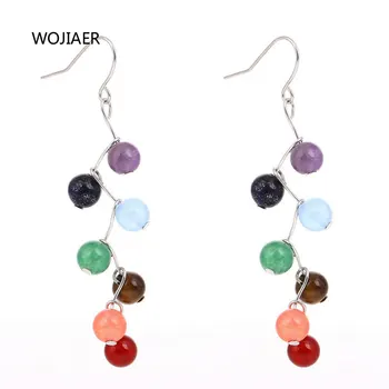 

WOJIAER Natural Stone Yoga 7 chakra Earrings 6mm Amethysts Tiger Eye Girls Colorful Stone looper Healing Crystal Jewelry ZBM052