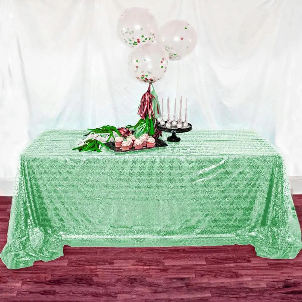 

90x90-Inch Sequin Tablecloth Light Green Glitter Table Cloths Mint Green Sequin Table Cover for Square Table Decoration-M0928