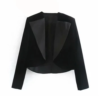 

Elegant patchwork velvet Blazers coat office lady wear turn down collar long sleeve outwear jacket open stitch chic tops