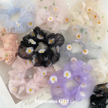 

Daisy Floral Thin Hair Band Mesh Soft Gauze Hair Scrunchies Graceful Organza Ponytail Elastic Hair Ties Hair Accessories Spring