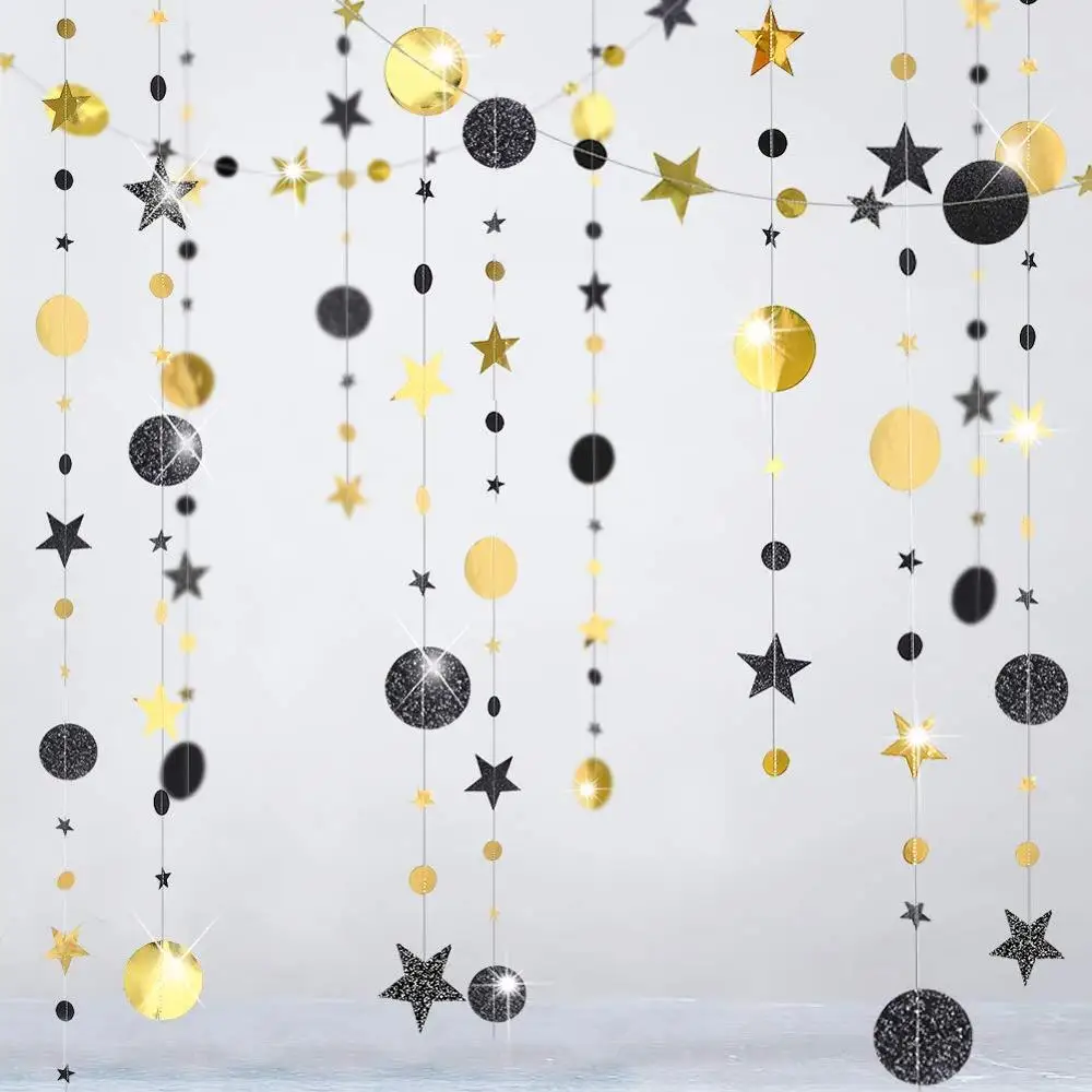 

4M Glitter Paper Black Gold Twinkle Little Star Circle Party Garland Streamer Banner Wedding Birthday Baby Shower EID Decoration