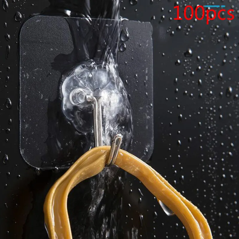 

20/50/100Pcs Wall Hooks Waterproof Oilproof Self Adhesive Transparent Reusable Seamless Hanging Hook for Kitchen Bathroom Office
