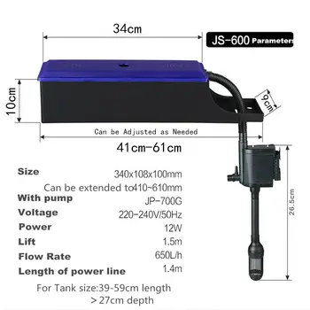 

350/650L/H 3 In 1 Aquarium Upper Filter Ultra-quiet Submersible Pump Fish Tank Circulation Pump External Filter Box JS 400/600