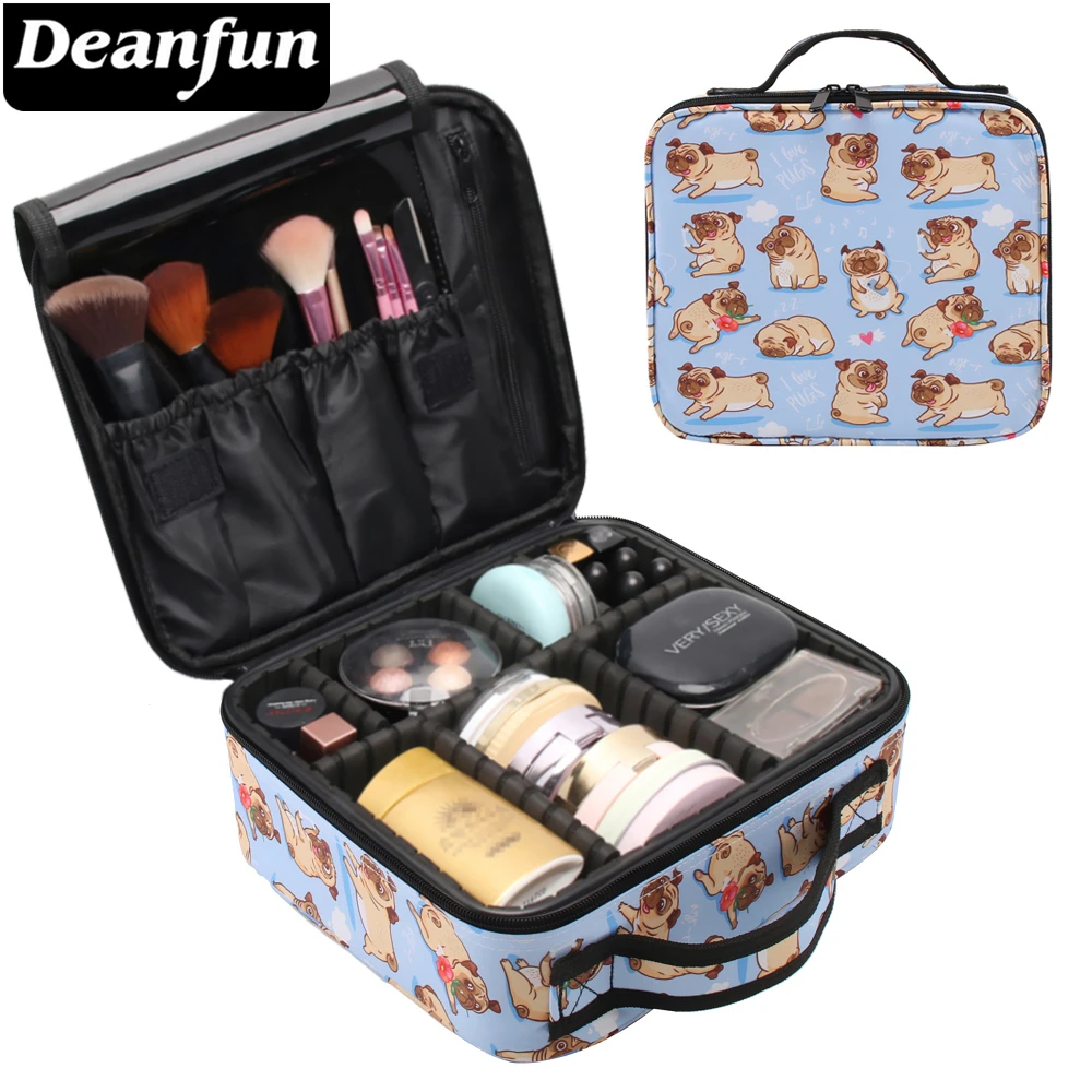 

Deanfun Makeup Case Cute Pug Flower Water Resistant Heart Adjustable Dividers Cosmetic Bag Train Case Storage 16012