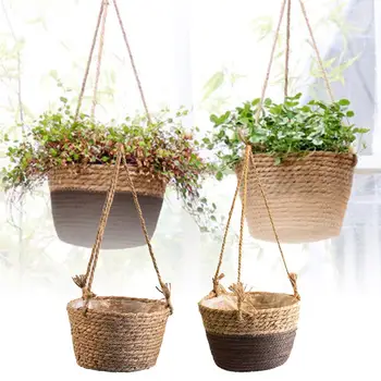 

Handmade Hanging Basket Flower Basket Rattan Planter Flowerpot Basket Planter Hanging Vase For Home Decoration