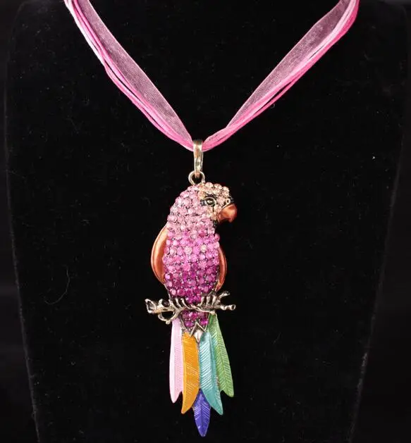 Новые женские роскошные ювелирные изделия попугай ожерелье-подвеска животное полный свитер цепь красочные хрустальные стразы красочный Попугай узор - Окраска металла: Rose red