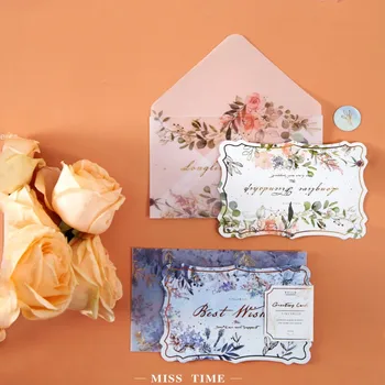 

1set card gift Envelope letter Flowers Sulfuric acid paper greeting Name Stamping Paper Mini Envelopes diy romance