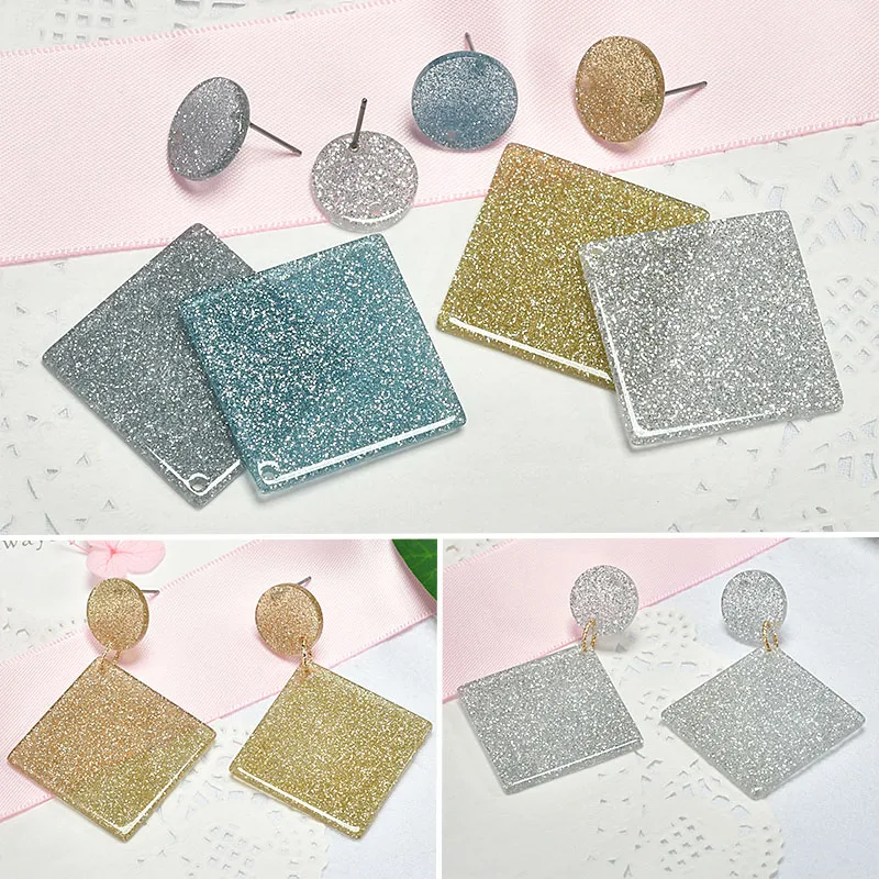 

New Arrival 40pcs 30*30mm Flatback Glitter Square Resin Charms Fashion Women Earring necklace Accessories Material Ornament DIY